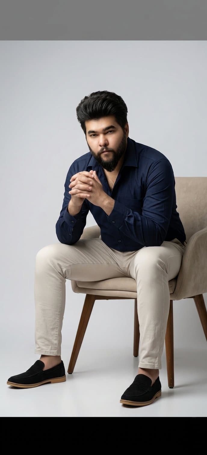 Studio Armchair Portrait - AI prompt example by MangoXPrompts