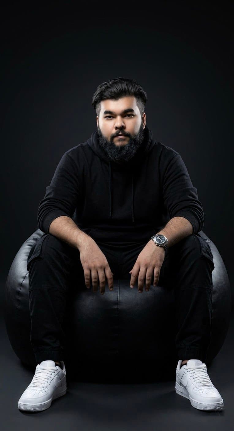 Beanbag Studio Portrait - AI prompt example by MangoXPrompts