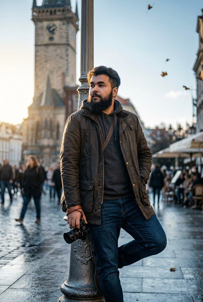 Traveler Street Portrait - AI prompt example by MangoXPrompts